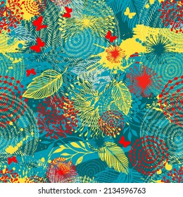 El fondo es impecable, con manchas abstractas, flores y mariposas. Ilustración del vector