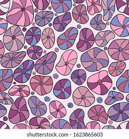 Seamless background with abstract cartoon ocean shells. Nautical pattern
