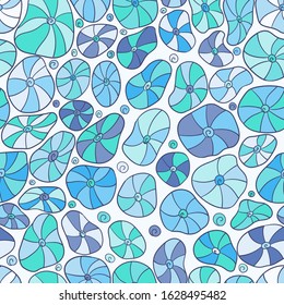 Seamless background with abstract cartoon ocean shells. Nautical pattern