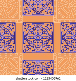 Seamless background.  Abstract color pattern for fabric or paper. Abstract geometrical ethnic ornament with northern motifs. Vector texture.