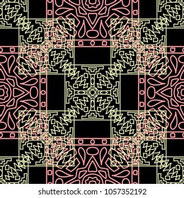Seamless background.  Abstract color vector pattern for fabric or paper. Abstract geometrical ethnic ornament with northern motifs. Vector texture.