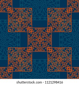 Seamless background.  Abstract color vector pattern for paper or cover. Abstract geometrical ethnic ornament with northern motifs. Vector texture.