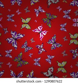 Seamless background. Abstract colored nice butterfly. Illustration on red, purple and white colors. Vector illustration.