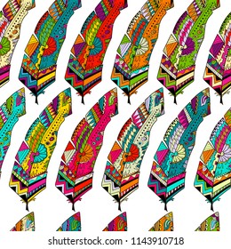 Seamless background with abstract colorful feathers patterns