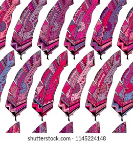 Seamless background with abstract colorful feathers patterns