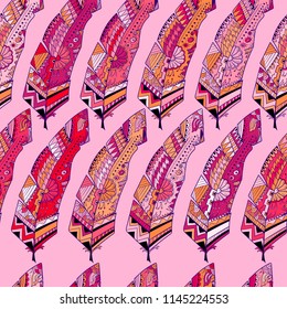 Seamless background with abstract colorful feathers patterns