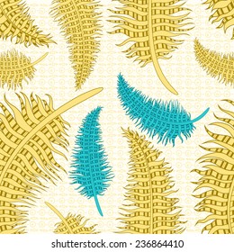 Seamless background from abstract feathers ornament. Vector illustration with beautiful feathers.