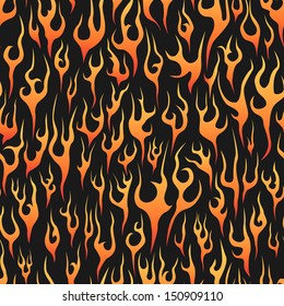 Seamless background of abstract fire flames on black.