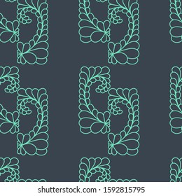 Seamless background with abstract floral elements for fabric and other surfaces . Hand drawing art illustration. Blue and aqua hand drawn elements. Doodle style.