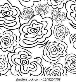 Seamless background of abstract floral motifs in black and white