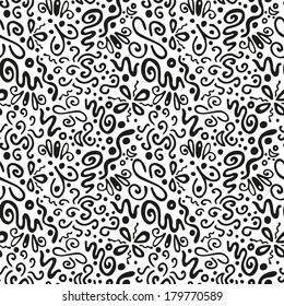 seamless background, abstract floral pattern, hand-drawn swirls