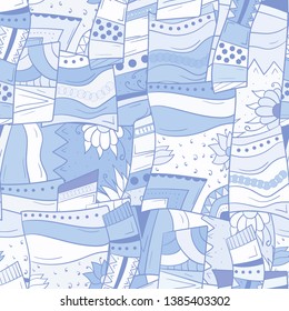 Seamless background with abstract geometric pattern. With flowers and leaves. Squares and circles