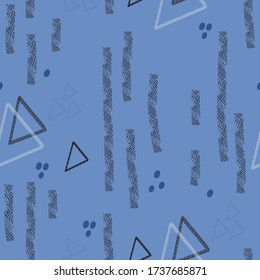 Seamless background Abstract geometric pattern, triangle, lines and spots. Scandinavian style Background design for paper, textile, fabric, ceramics, tiles. Vector graphics.