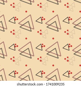 Seamless background Abstract geometric pattern, triangle, lines and spots. Scandinavian style Background design for paper, textile, fabric, ceramics, tiles. Vector graphics.