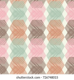 Seamless background with abstract geometric pattern. Hexagon pattern. Scribble texture. Textile rapport.