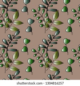 Seamless background of abstract green plant branches. 
