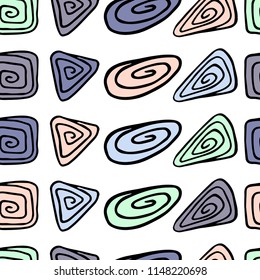 Seamless background of abstract multi-colored shapes on white background. The vertical pattern of the elements.