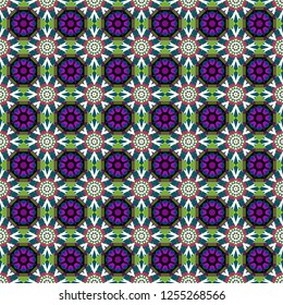 A seamless background. Abstract ornament. Blue, white and green texture. Graphic vector pattern. Wallpaper in the geometrical style.