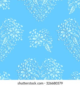 Seamless background. Abstract ornamental pattern with floral motifs and hearts. Vector illustration.