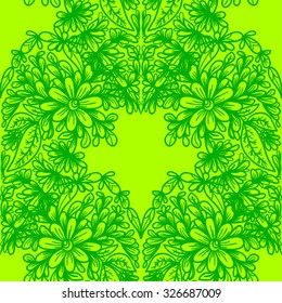 Seamless background. Abstract ornamental pattern with herbal and floral motifs. Spring mood. Bright ormnament. Vector illustration.