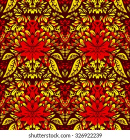 Seamless background. Abstract ornamental pattern with herbal and floral motifs. Vector illustration.