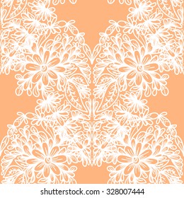Seamless background. Abstract ornamental pattern with herbal and floral motifs. Stylized lacy hearts. Vector illustration.