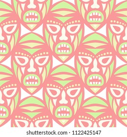 Seamless Background. Abstract Seamless Pattern with Color Masks for Print or Card. Ethnic Seamless Pattern with Color Trible Shamanic Masks for your Design. Vector Texture.