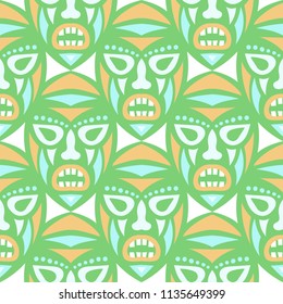 Seamless Background. Abstract Seamless Pattern with Color Masks for Textile or Paper. Ethnic Seamless Pattern with Color Trible Shamanic Masks for your Design. Vector Texture.