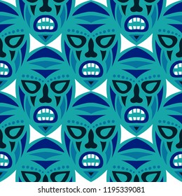 Seamless Background. Abstract Seamless Pattern with Color Masks for Print or Card. Ethnic Seamless Background with Color Trible Ritual Masks for your Design. Vector Texture.