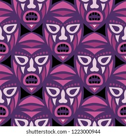 Seamless Background. Abstract Seamless Pattern with Color Masks for Textile or Paper. Ethnic Seamless Pattern with Color Trible Shamanic Masks for your Design. Vector Texture.