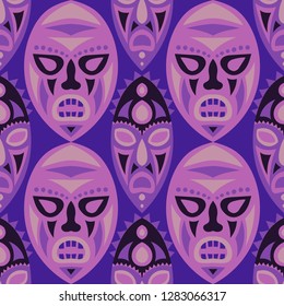 Seamless Background. Abstract Seamless Pattern with Color Masks for Print or Card. Ethnic Seamless Pattern with Color Trible Shamanic Masks for your Design. Vector Texture.