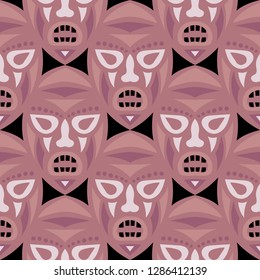 Seamless Background. Abstract Seamless Pattern with Color Masks for Print or Card. Ethnic Seamless Background with Color Trible Ritual Masks for your Design. Vector Texture.