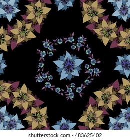 Seamless background. Abstract pattern with colorful flowers. Vector illustration.