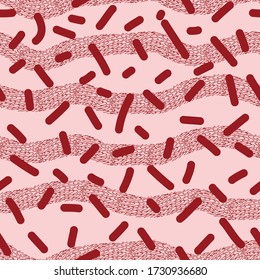 Seamless background. Abstract pattern, lines and spots.  Scandinavian style. Background design for paper, textile, fabric, ceramics, tile. Vector graphics.