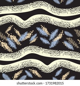 Seamless background. Abstract pattern, lines and spots.  Scandinavian style. Background design for paper, textile, fabric, ceramics, tile. Vector graphics.