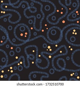 Seamless background. Abstract pattern, lines and spots.  Scandinavian style. Background design for paper, textile, fabric, ceramics, tile. Vector graphics.
