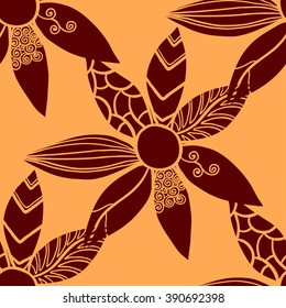 Seamless background. Abstract pattern with ornamental flowers in ethnic style. Vector illustration.
