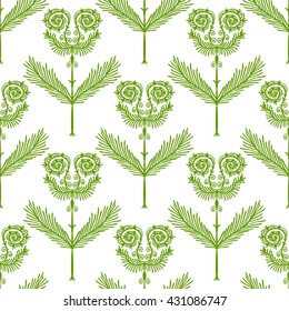 Seamless background. Abstract pattern with ornamental flowers in ethnic style. Vector illustration.