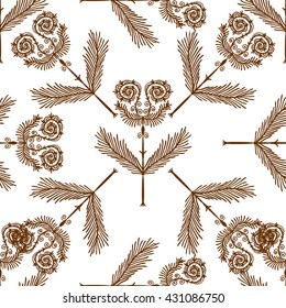 Seamless background. Abstract pattern with ornamental flowers in ethnic style. Vector illustration.