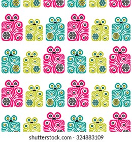 seamless background of abstract pink, blue and light green gift boxes. Vector illustration