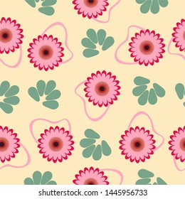 Seamless background with abstract pink flowers arranged.