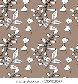 Seamless background of abstract plant branches. Separate bouguets of branches on a colored background.