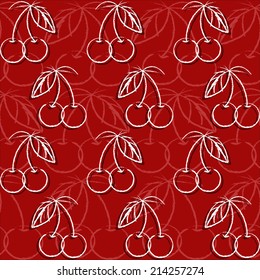 Seamless background with abstract red cherry fruit,drawing sketch style. illustration vector