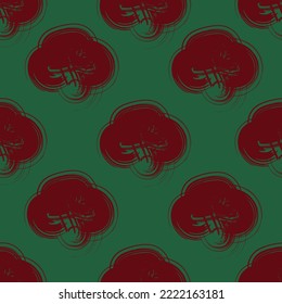 Seamless background with abstract red flower on green background. Floral pattern. Print for wallpaper and bed linen.