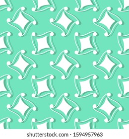 Seamless background with abstract rhombuses for fabric and other surfaces . Artistic drawing. Green and white hand drawn elements. Doodle style.