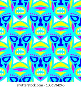 Seamless Background. Abstract Seamless Background with Ritual Masks for Card or Poster. Ethnic Seamless Background with Color Trible Ritual Masks for your Design. Vector Texture.