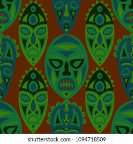 Seamless Background. Abstract Seamless Background with Ritual Masks for Card or Poster. Ethnic Seamless Background with Color Trible Ritual Masks for your Design. Vector Texture.
