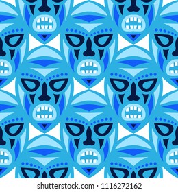 Seamless Background. Abstract Seamless Background with Ritual Masks for Poster or Banner. Ethnic Seamless Pattern with Color Trible Shamanic Masks for your Design. Vector Texture.