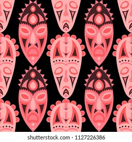 Seamless Background. Abstract Seamless Background with Ritual Masks for Poster or Banner. Ethnic Seamless Background with Color Trible Ritual Masks for your Design. Vector Texture.