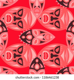 Seamless Background. Abstract Seamless Background with Ritual Masks for Print or Card. Ethnic Seamless Background with Color Trible Ritual Masks for your Design. Vector Texture.